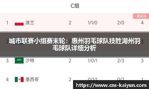 城市联赛小组赛末轮：惠州羽毛球队技胜湖州羽毛球队详细分析